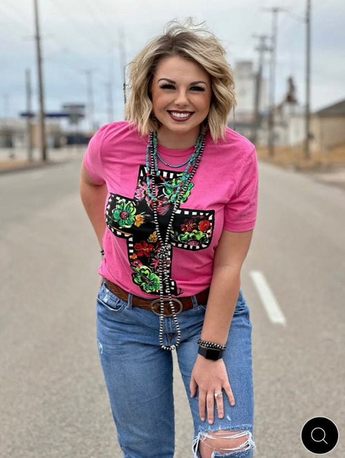Shop Envi Me It's T-shirt Kinda Day The Callie’s Floral Cross Pink Tee