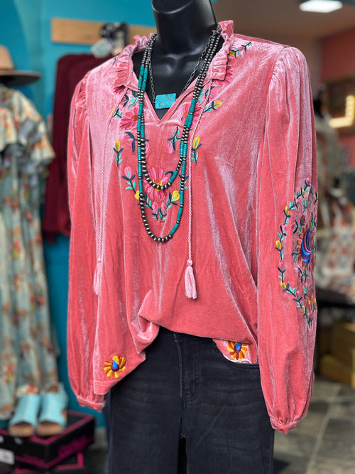 Shop Envi Me Tops and Tunics The Capistrano Embroidered Velvet Top