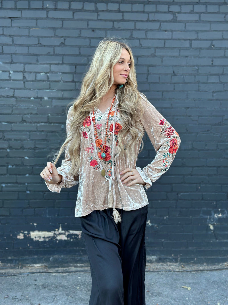 Shop Envi Me Tops and Tunics The Capistrano Embroidered Velvet Top