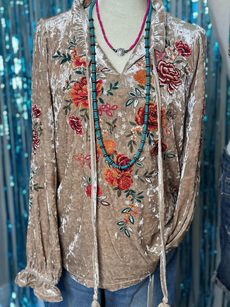 Shop Envi Me Tops and Tunics The Capistrano Embroidered Velvet Top
