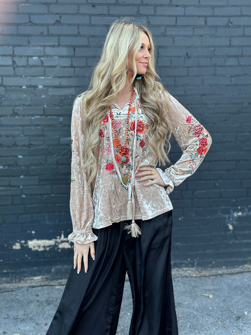 Shop Envi Me Tops and Tunics The Capistrano Embroidered Velvet Top