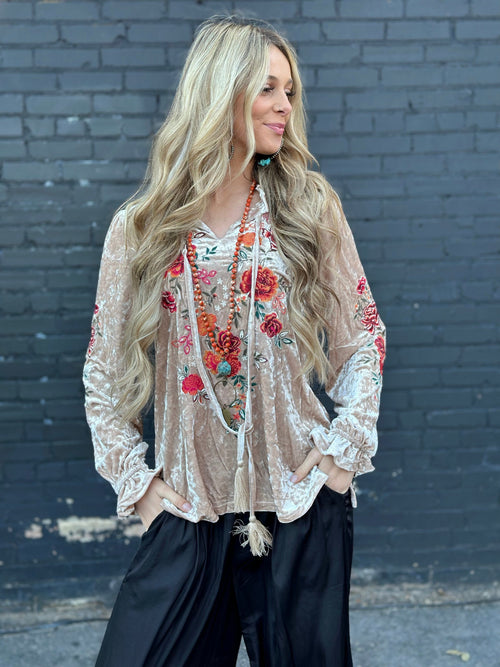 Shop Envi Me Tops and Tunics The Capistrano Embroidered Velvet Top