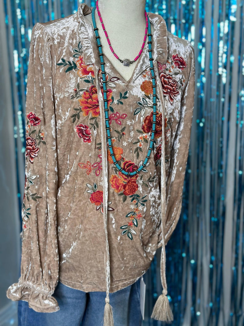 Shop Envi Me Tops and Tunics The Capistrano Embroidered Velvet Top