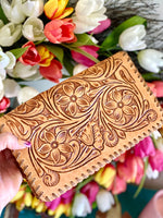Shop Envi Me Accessories Tooled leather The Catalina Tooled Leather Clutch Organizer Wallet