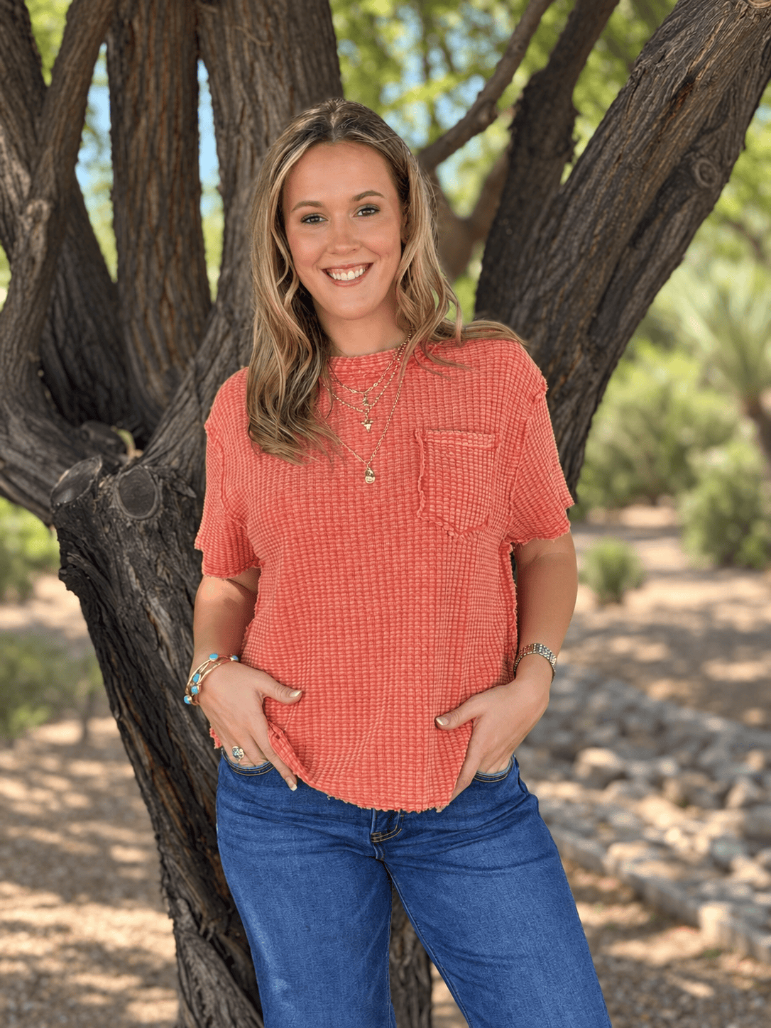 Shop Envi Me Tops and Tunics The Charcoal Desert Days Waffle Top