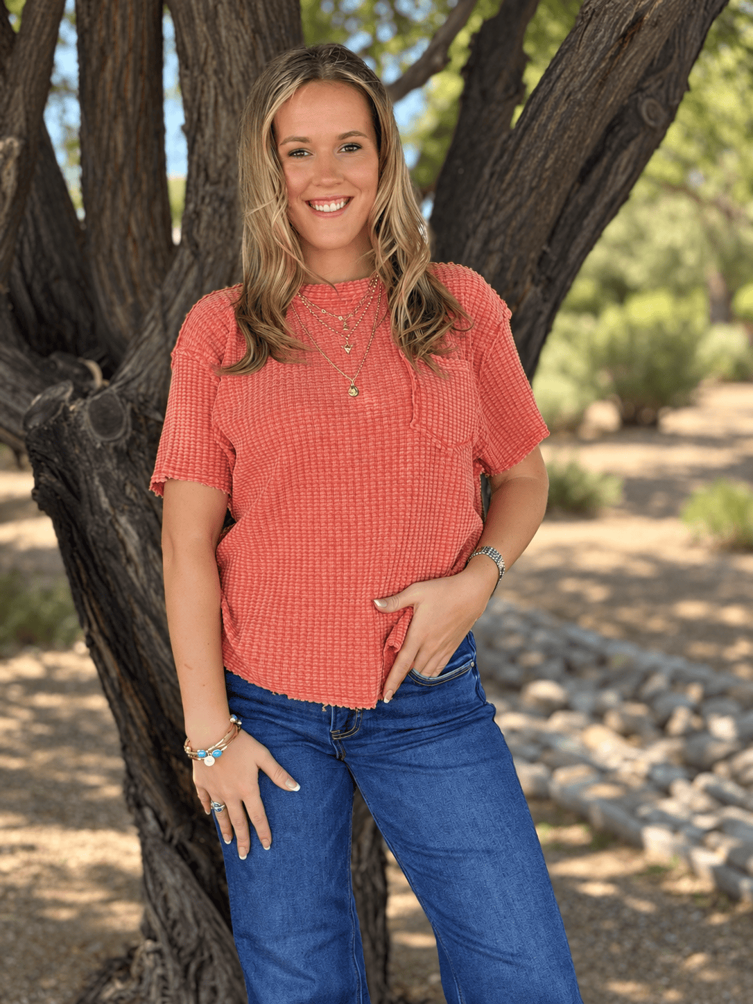 Shop Envi Me Tops and Tunics The Charcoal Desert Days Waffle Top