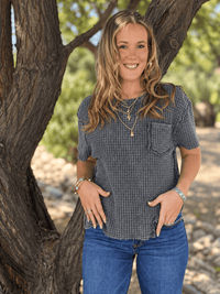 Shop Envi Me Tops and Tunics The Charcoal Desert Days Waffle Top