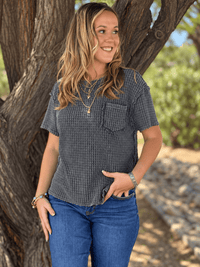 Shop Envi Me Tops and Tunics The Charcoal Desert Days Waffle Top