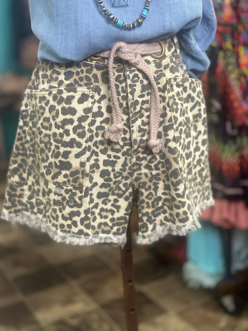 Shop Envi Me The Cheetah Cargo Pocket Drawstring Shorts