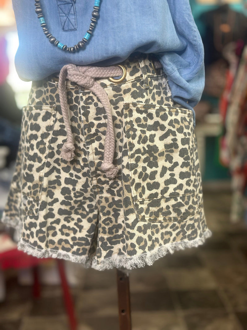 Shop Envi Me The Cheetah Cargo Pocket Drawstring Shorts