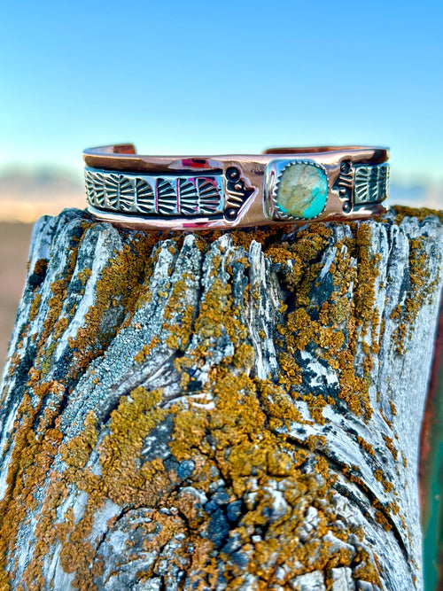 Shop Envi Me Bracelets Sterling Silver Copper & Blue Bird Kingman Turquoise The Cheyenne Copper & Sterling Silver with Kingman Turquoise Cuff Bracelet