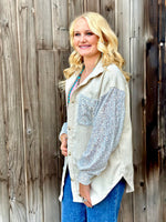 Shop Envi Me Cardigans and Kimonos The City Days Cord with Sequin Sleeve Shacket