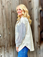 Shop Envi Me Cardigans and Kimonos The City Days Cord with Sequin Sleeve Shacket