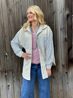 Shop Envi Me Cardigans and Kimonos The City Days Cord with Sequin Sleeve Shacket