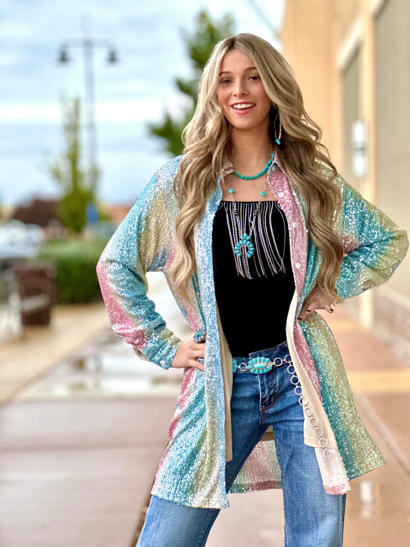 Shop Envi Me Cardigans and Kimonos The City Lights Sequin Top/Dress