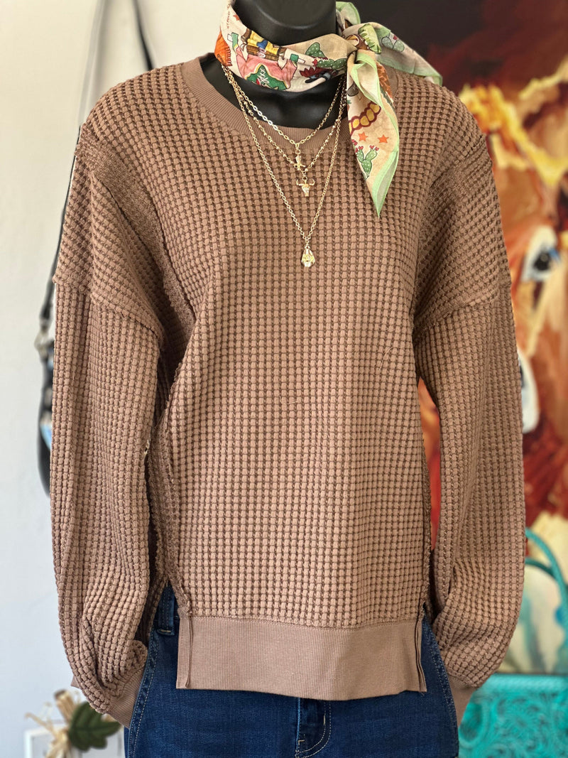 Shop Envi Me Tops and Tunics The Cocoa South Of Fall New Waffle Weave Top
