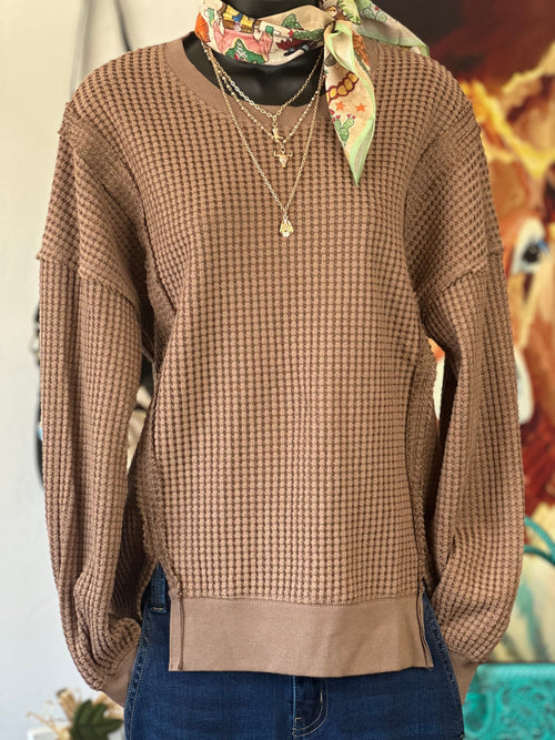 Shop Envi Me Tops and Tunics The Cocoa South Of Fall New Waffle Weave Top