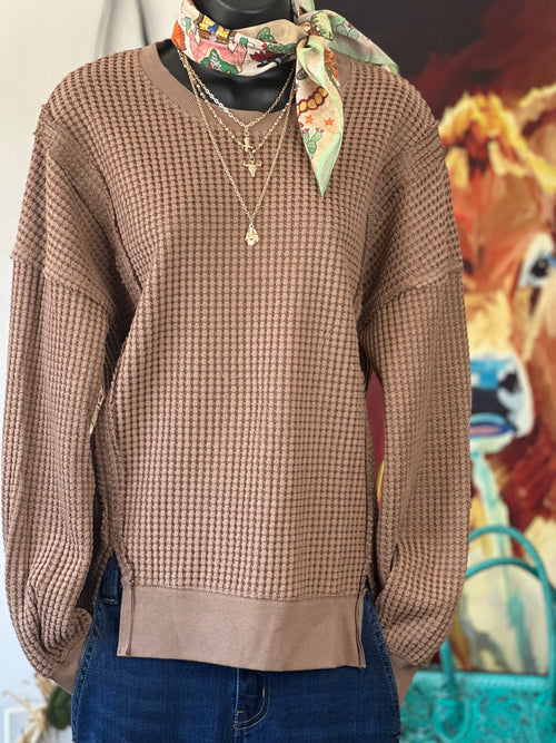 Shop Envi Me Tops and Tunics The Cocoa South Of Fall New Waffle Weave Top
