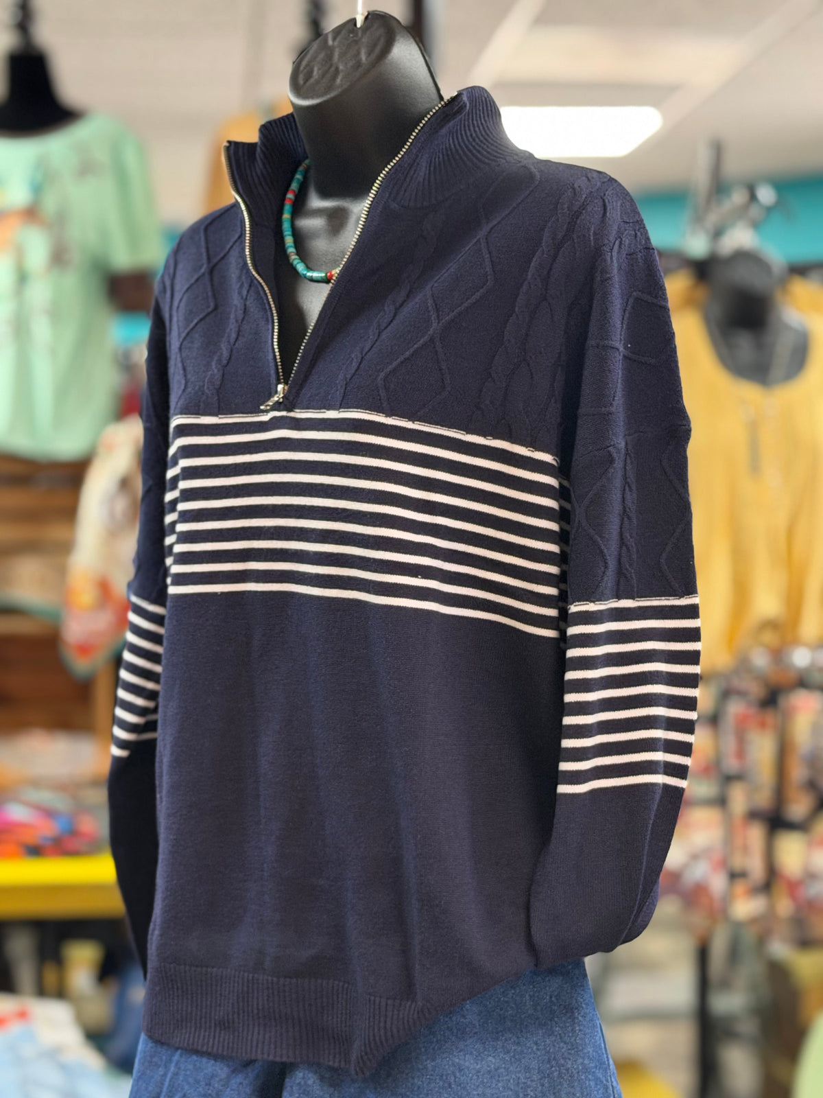 Shop Envi Me tops The Colorado Cowboy Striped Quarter Zip Sweater