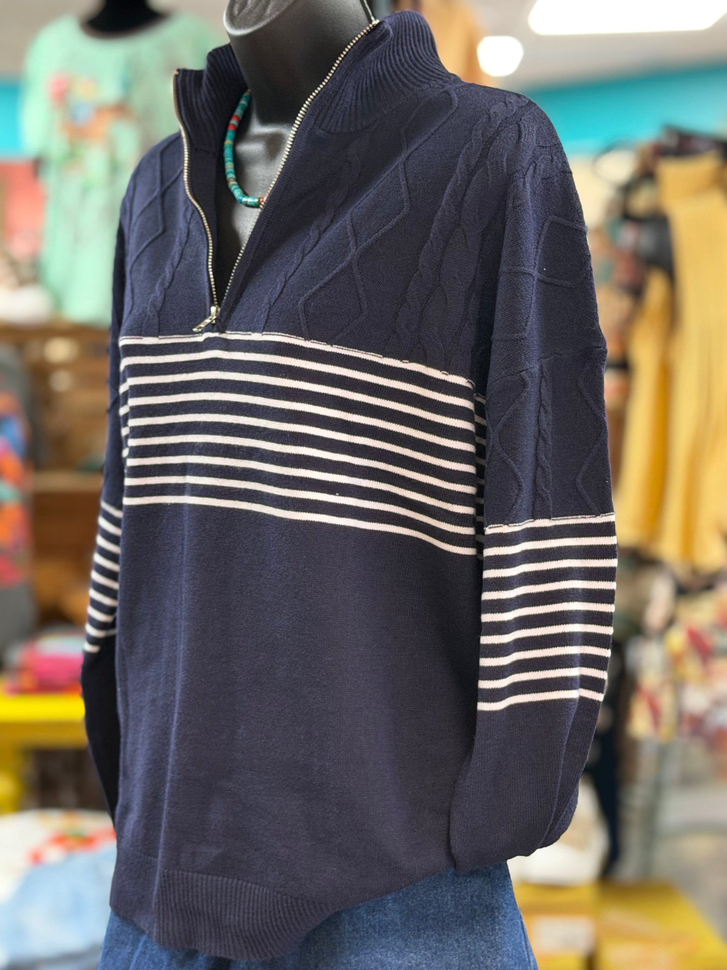 Shop Envi Me tops The Colorado Cowboy Striped Quarter Zip Sweater