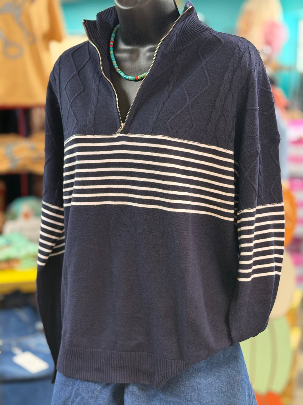 Shop Envi Me tops The Colorado Cowboy Striped Quarter Zip Sweater