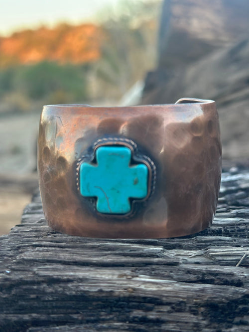 Shop Envi Me Bracelets Silver The Copper Turquoise Cross Statement Cuff Bracelet