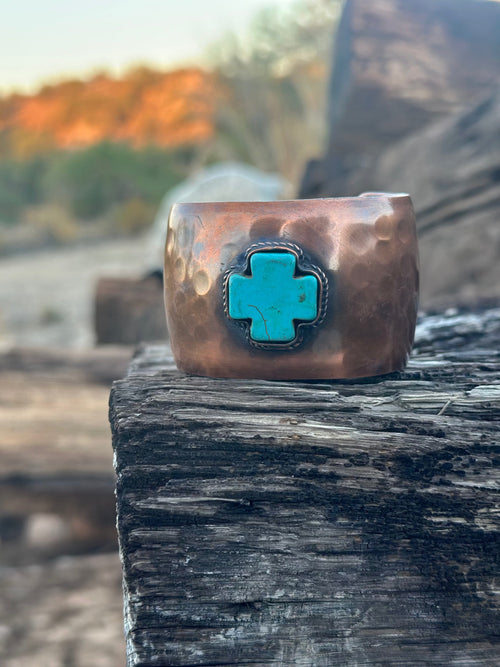 Shop Envi Me Bracelets Silver The Copper Turquoise Cross Statement Cuff Bracelet