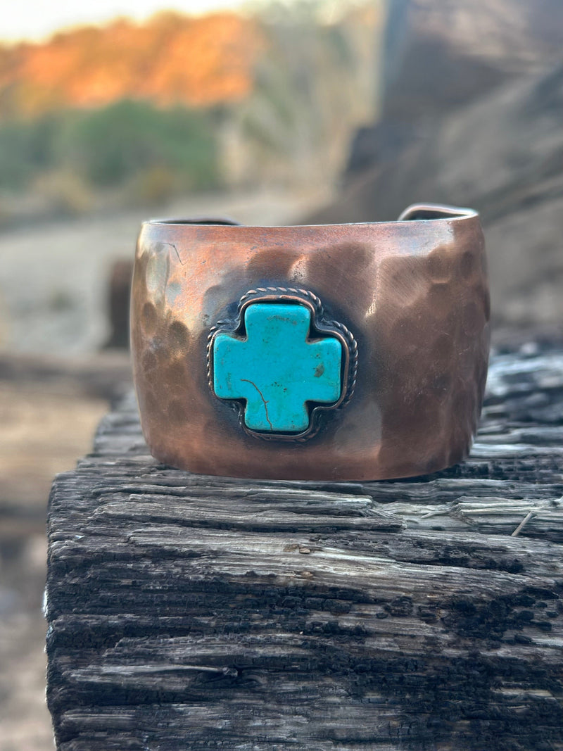Shop Envi Me Bracelets Silver The Copper Turquoise Cross Statement Cuff Bracelet