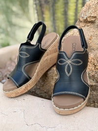 Volatile Footwear The Corky’s Black Stitch🤠 Carly Wedge Sandal
