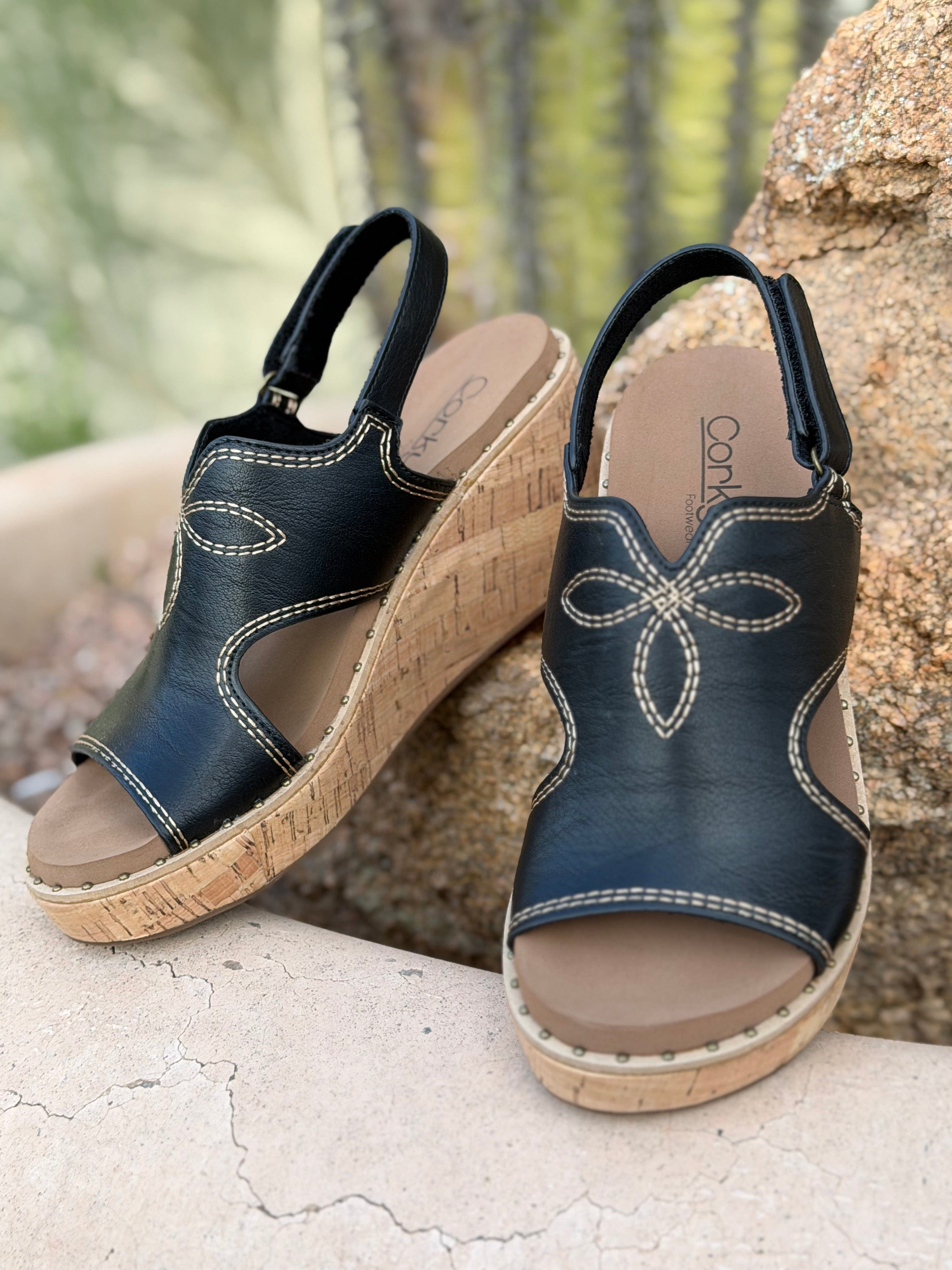 Volatile Footwear The Corky’s Black Stitch🤠 Carly Wedge Sandal