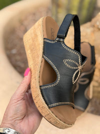 Volatile Footwear The Corky’s Black Stitch🤠 Carly Wedge Sandal