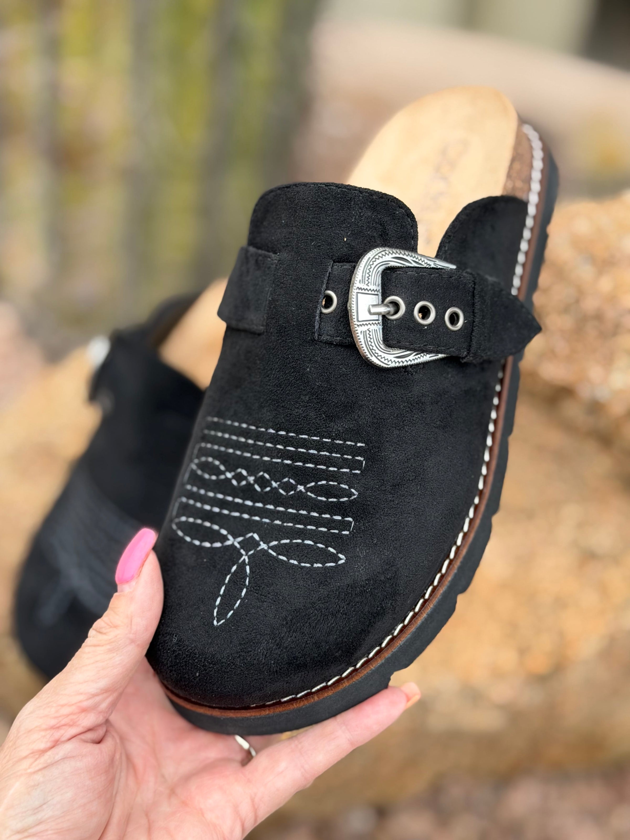 Corky’s Footwear The Corky’s Bootitude Western Buckle Bootstitch Black Slip On