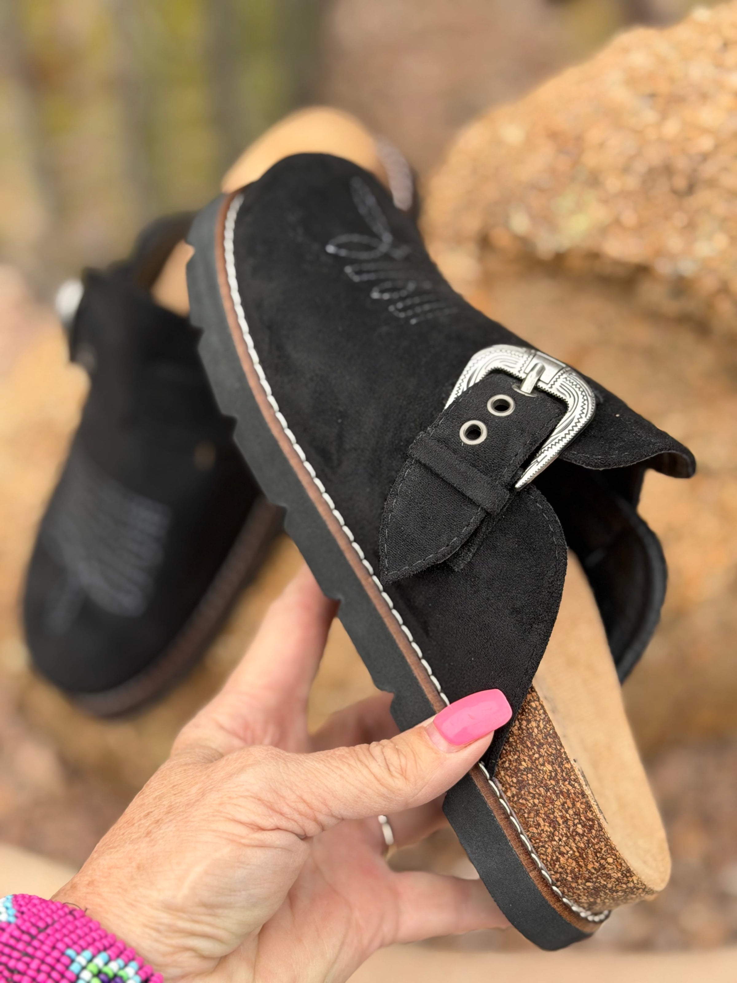 Corky’s Footwear The Corky’s Bootitude Western Buckle Bootstitch Black Slip On