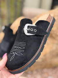 Corky’s Footwear The Corky’s Bootitude Western Buckle Bootstitch Black Slip On