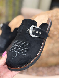 Corky’s Footwear The Corky’s Bootitude Western Buckle Bootstitch Black Slip On