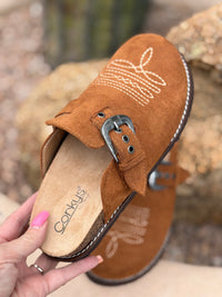 Corky’s Footwear The Corky’s Bootitude Western Buckle Bootstitch Camel Slip On