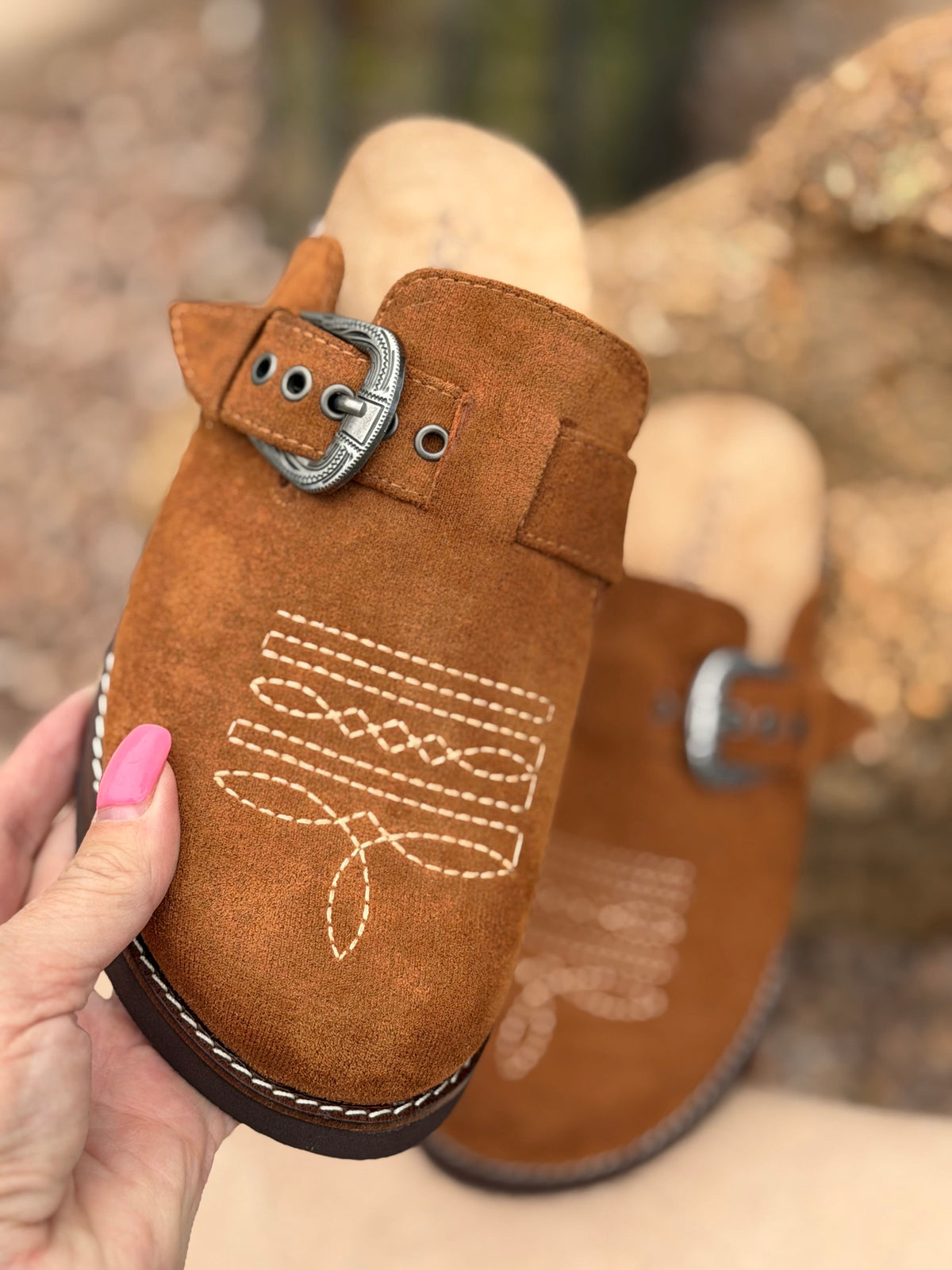Corky’s Footwear The Corky’s Bootitude Western Buckle Bootstitch Camel Slip On