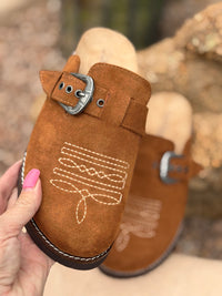 Corky’s Footwear The Corky’s Bootitude Western Buckle Bootstitch Camel Slip On