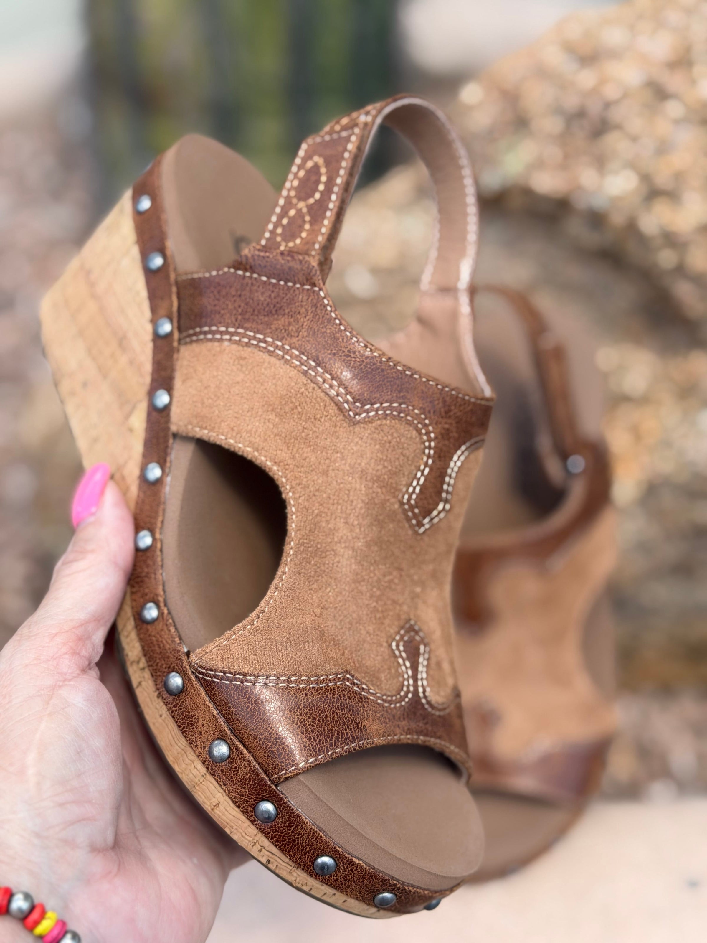 Volatile Footwear The Corky’s Kick Up Your Heels Western Wedge Sandal