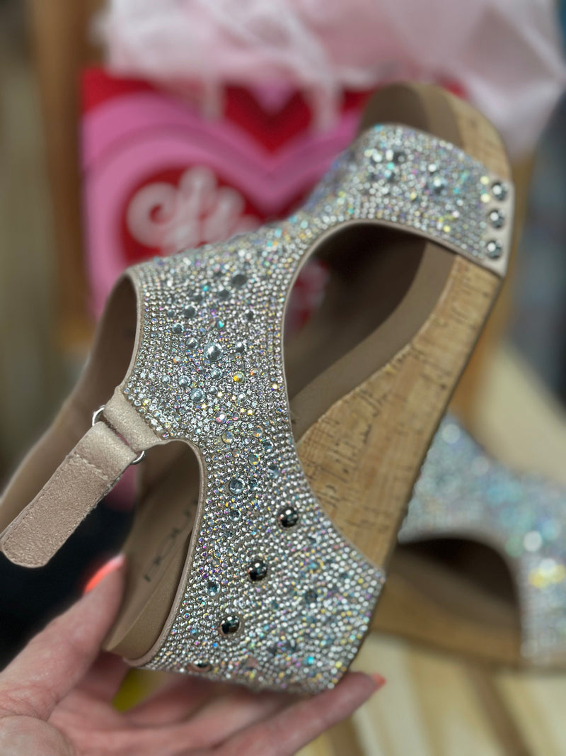 Volatile Footwear The Corky’s Summer Glitter Wedge Sandal