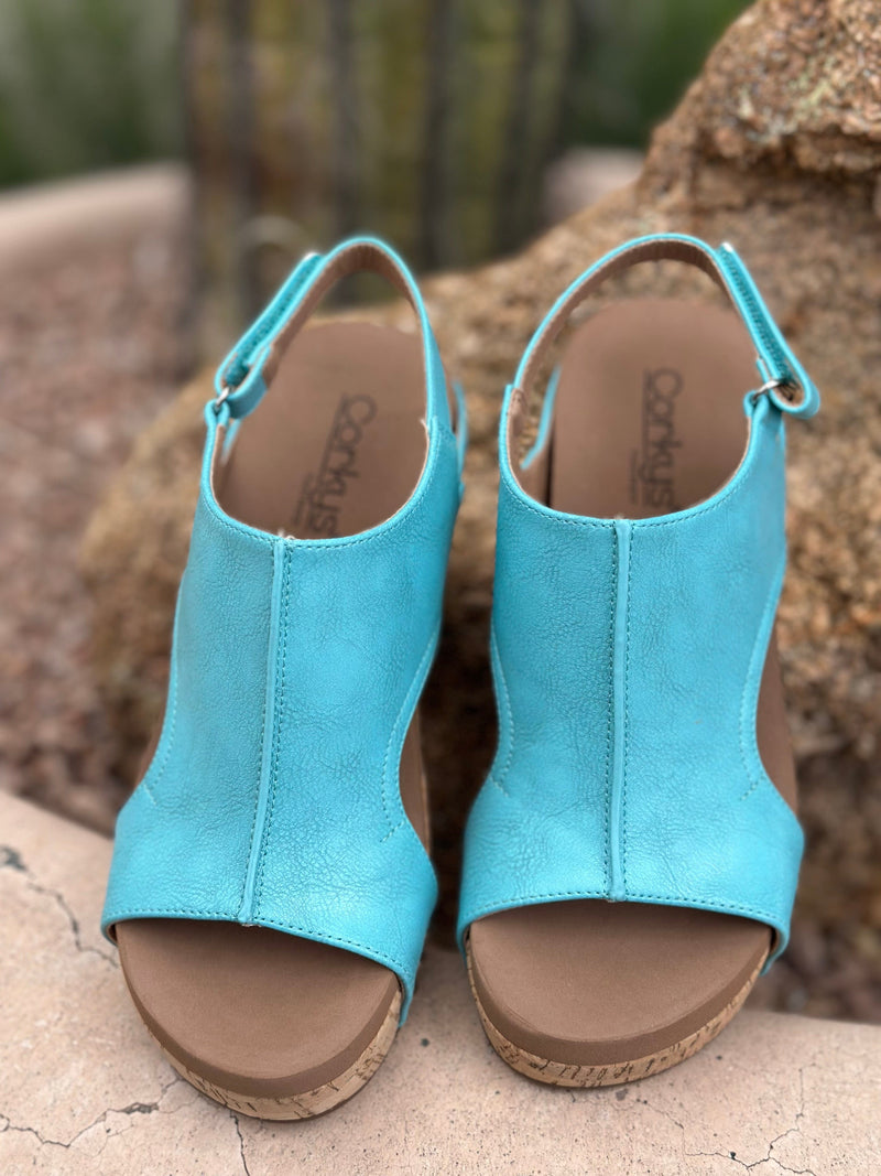 Volatile Footwear The Corky’s Turquoise Carly Wedge Sandal