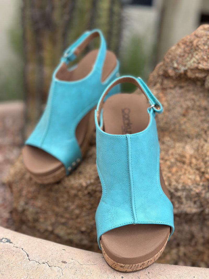 Volatile Footwear The Corky’s Turquoise Carly Wedge Sandal