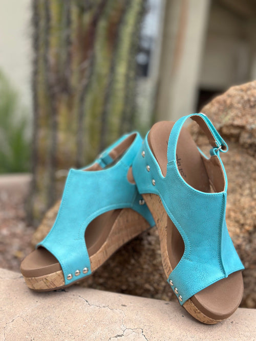 Volatile Footwear The Corky’s Turquoise Carly Wedge Sandal