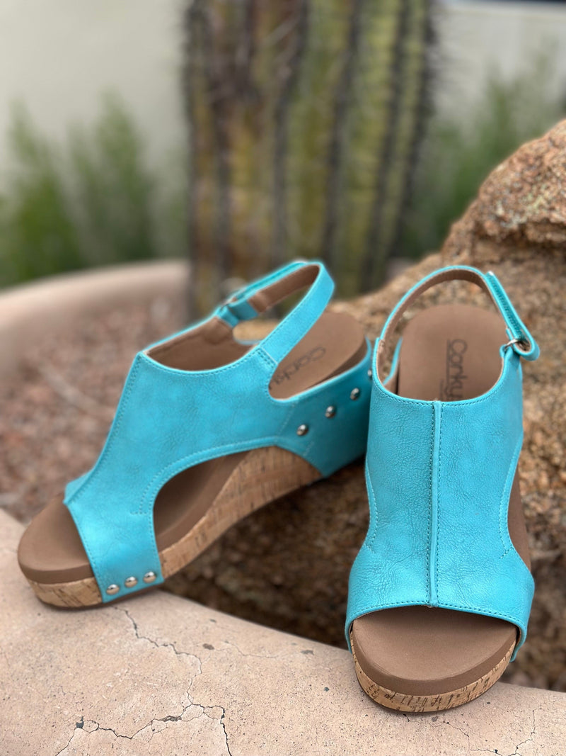 Volatile Footwear The Corky’s Turquoise Carly Wedge Sandal