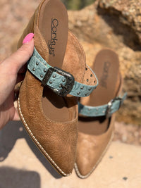Volatile Footwear The Corky’s Turquoise Trail Western Stacked Heeled Sandal