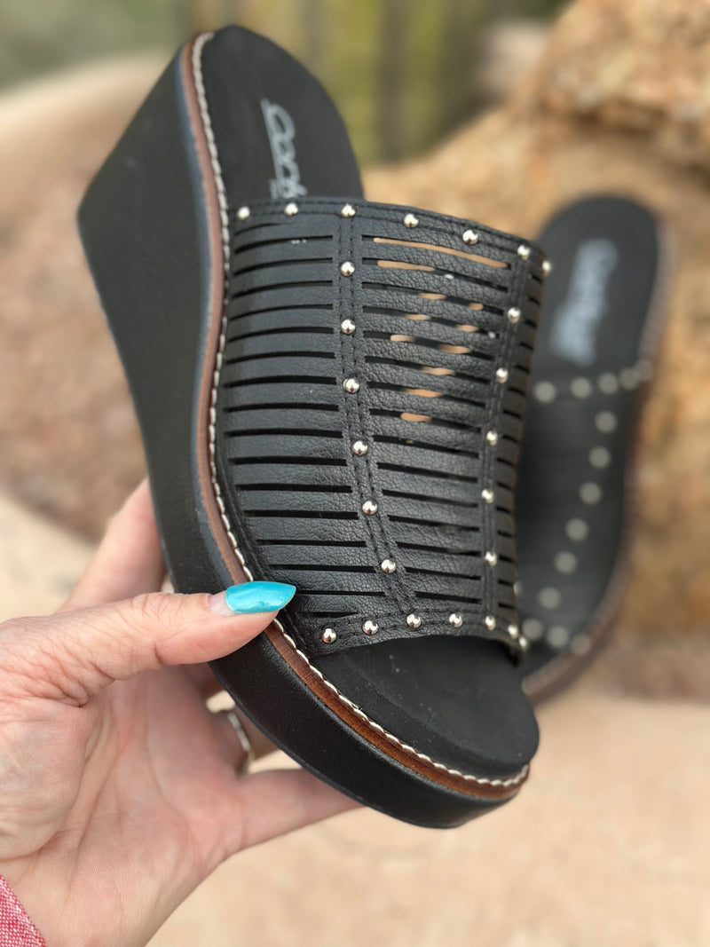 Volatile Footwear The Corky’s Western Studded 🤠 Wedge Sandal