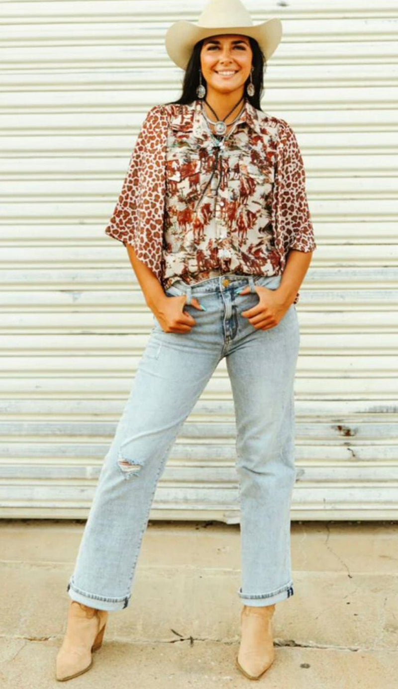 Shop Envi Me It's T-shirt Kinda Day The Cowboys Ranch Fall Cheetah Flutter Sleeve Top