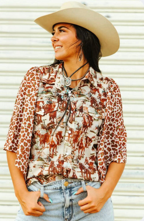 Shop Envi Me It's T-shirt Kinda Day The Cowboys Ranch Fall Cheetah Flutter Sleeve Top