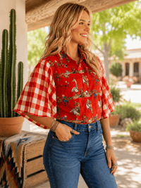 Shop Envi Me It's T-shirt Kinda Day The Cowboys Ranch Retro Western Gingham Flutter Sleeve Top