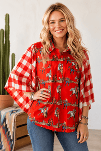 Shop Envi Me It's T-shirt Kinda Day The Cowboys Ranch Retro Western Gingham Flutter Sleeve Top